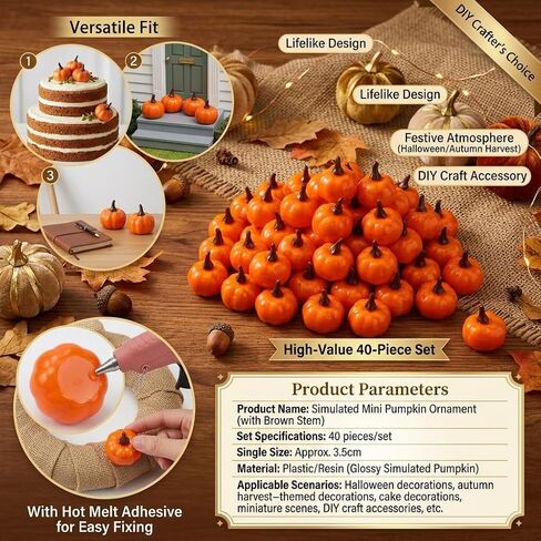 40PCS Mini Fake Pumpkins, 1.4 Inch Realistic Artificial Small Pumpkins Decoration, Halloween & Thanksgiving Themed Ornaments Bulk for Photography Kitchen Wedding Display Party Decor & DIY Crafts Gift in Saudi Arabia