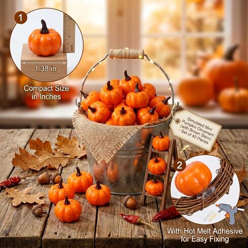 40PCS Mini Fake Pumpkins, 1.4 Inch Realistic Artificial Small Pumpkins Decoration, Halloween & Thanksgiving Themed Ornaments Bulk for Photography Kitchen Wedding Display Party Decor & DIY Crafts Gift in Saudi Arabia
