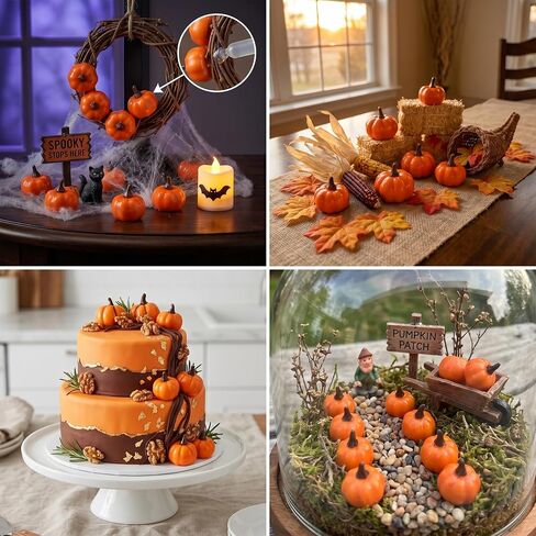 40PCS Mini Fake Pumpkins, 1.4 Inch Realistic Artificial Small Pumpkins Decoration, Halloween & Thanksgiving Themed Ornaments Bulk for Photography Kitchen Wedding Display Party Decor & DIY Crafts Gift in Saudi Arabia