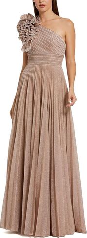 Mac Duggal Pleated Metallic One Shoulder Gown with Ruffle in Saudi Arabia