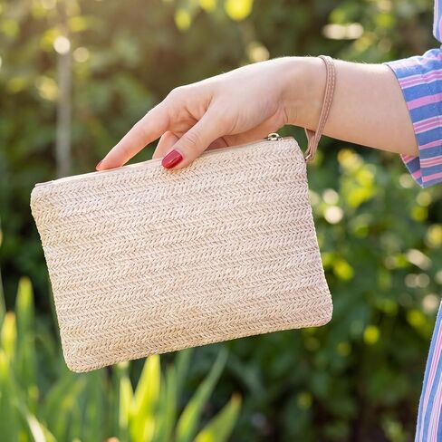2Pcs Straw Clutch Purses for Women, Summer Beach Woven Straw Handbags Bohemian Clutch Wallet with Handle for Dating Traveling Everyday Shopping in Saudi Arabia