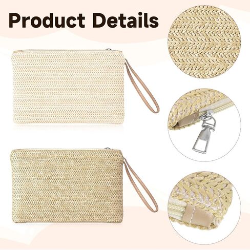2Pcs Straw Clutch Purses for Women, Summer Beach Woven Straw Handbags Bohemian Clutch Wallet with Handle for Dating Traveling Everyday Shopping in Saudi Arabia