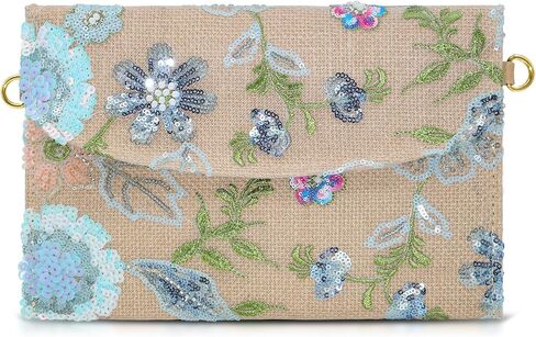 Envelope Package, Clutch Purses for Women, Sequin Embroidered Flowers Straw Bag, Bohemian Handmade Handbags(Style 1) in Kuwait