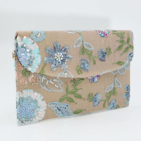 Envelope Package, Clutch Purses for Women, Sequin Embroidered Flowers Straw Bag, Bohemian Handmade Handbags(Style 1) in Kuwait