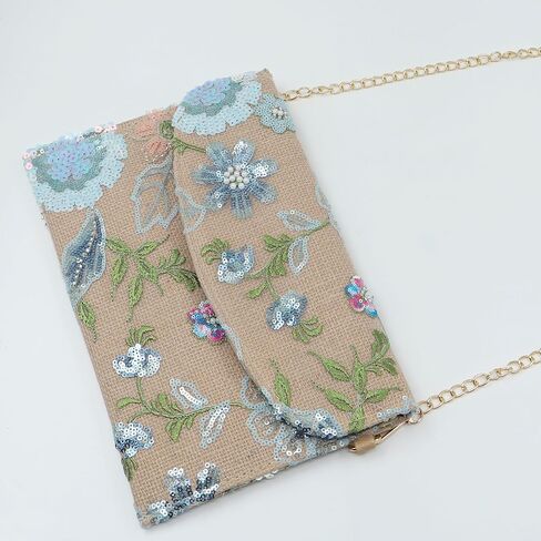 Envelope Package, Clutch Purses for Women, Sequin Embroidered Flowers Straw Bag, Bohemian Handmade Handbags(Style 1) in Kuwait