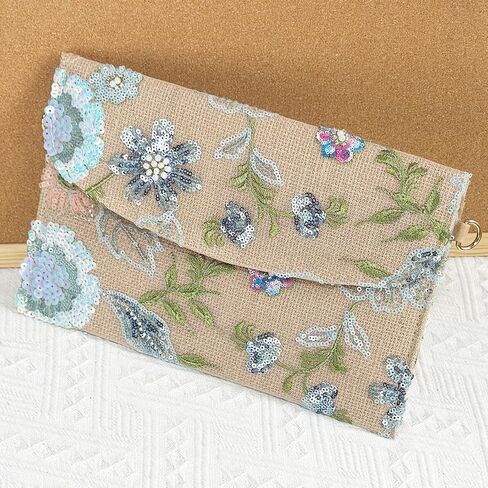 Envelope Package, Clutch Purses for Women, Sequin Embroidered Flowers Straw Bag, Bohemian Handmade Handbags(Style 1) in Kuwait