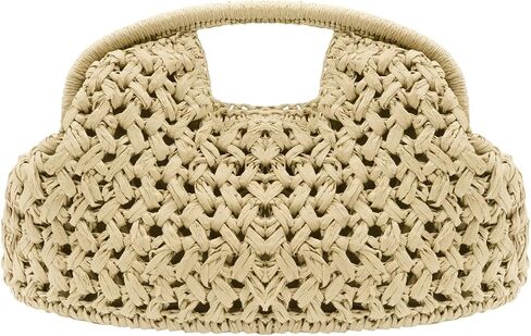 Straw Clutch Purses for Women Summer Woven Beach Dumpling Handbag | detachable metal chain, top-handle, crossbody shoulder bag, woven pattern in Saudi Arabia