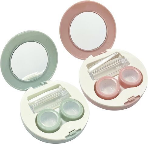 Contact Lens Case Travel Kit, Leakproof Cute Colored Contact Lenses Applicator Remover Tool with Mirror Solution Bottle for Daily Outdoor (2 Pack) in Kuwait