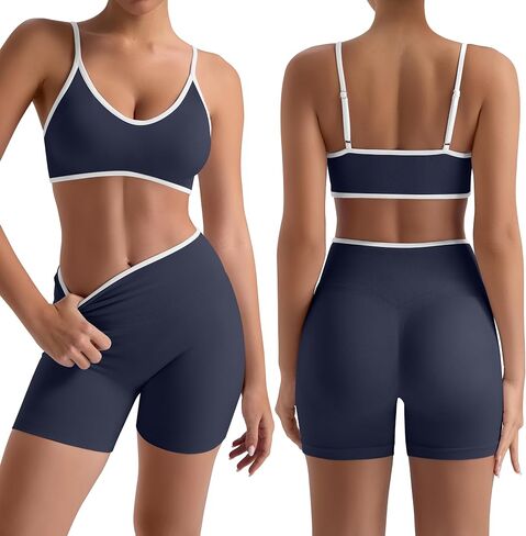 TDIFFUN Women Workout Sets 2 Piece Seamless Scrunch Butt Lifting Shorts Strappy Sports Bra Matching Set Gym Yoga Outfits in Saudi Arabia