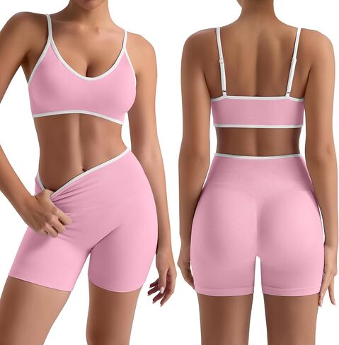 TDIFFUN Women Workout Sets 2 Piece Seamless Scrunch Butt Lifting Shorts Strappy Sports Bra Matching Set Gym Yoga Outfits in Saudi Arabia