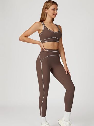 Women's 2 Piece Workout Sets Sports Bra High Waist Leggings Gym Yoga Outfits Contrast Trim Activewear in Saudi Arabia