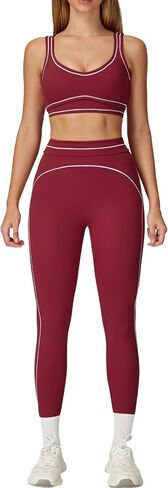 Women's 2 Piece Workout Sets Sports Bra High Waist Leggings Gym Yoga Outfits Contrast Trim Activewear in Saudi Arabia