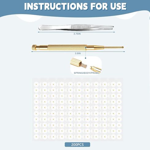 Ear Seeds Acupuncture Kit - 200 Pieces Gold Acupressure Ear Seeding Stickers, with Auricular Acupuncture Chart, Tweezer and Brass Acupressure Probe, for Balance & Calmer in Saudi Arabia