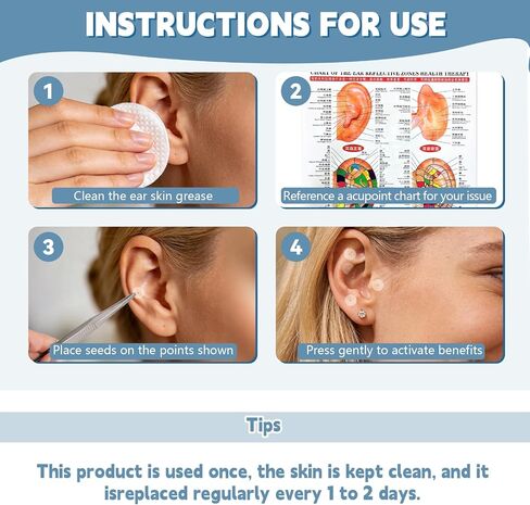 Ear Seeds Acupuncture Kit - 200 Pieces Gold Acupressure Ear Seeding Stickers, with Auricular Acupuncture Chart, Tweezer and Brass Acupressure Probe, for Balance & Calmer in Saudi Arabia