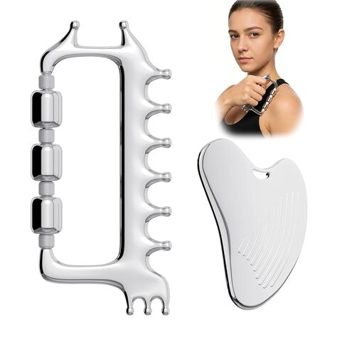 Yeamon Gua Sha Facial Tools & Massager Set, Stainless Steel Skin Care Tools for Face and Body, 3-in-1 Head Massage Combs & Roller fo Face Neck Body and Eye, Self Care Gift for Woman & Man in Saudi Arabia
