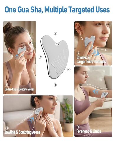 Yeamon Gua Sha Facial Tools & Massager Set, Stainless Steel Skin Care Tools for Face and Body, 3-in-1 Head Massage Combs & Roller fo Face Neck Body and Eye, Self Care Gift for Woman & Man in Saudi Arabia