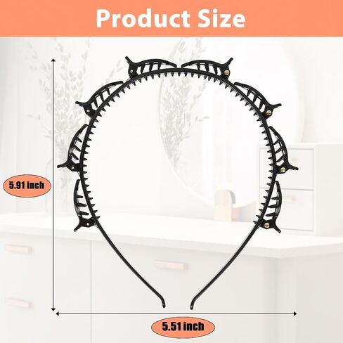 2 Pcs Braided Bangs Headband with Teeth, Professional Weaving Clip & Invisible Fringe Styling Tool for Women Girls, for Fine or Thick Hair in Kuwait