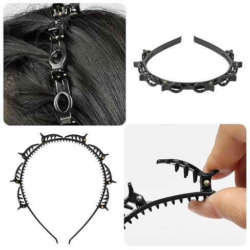 2 Pcs Braided Bangs Headband with Teeth, Professional Weaving Clip & Invisible Fringe Styling Tool for Women Girls, for Fine or Thick Hair in Kuwait