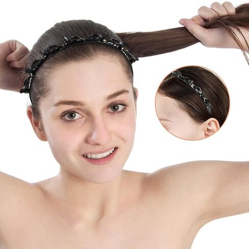 2 Pcs Braided Bangs Headband with Teeth, Professional Weaving Clip & Invisible Fringe Styling Tool for Women Girls, for Fine or Thick Hair in Kuwait