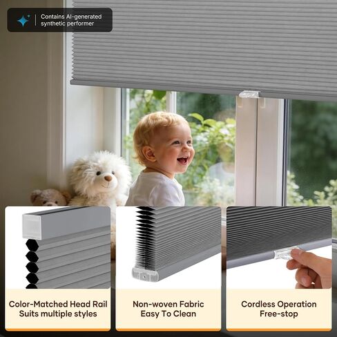 Cordless Blackout Cellular Shades for Indoor Windows, Privacy UV Protection Honeycomb Blinds for Bedroom, Home and Office, Dark Gray, 27" Wx48 H in Saudi Arabia