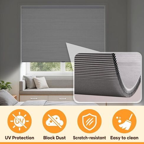 Cordless Blackout Cellular Shades for Indoor Windows, Privacy UV Protection Honeycomb Blinds for Bedroom, Home and Office, Dark Gray, 27" Wx48 H in Saudi Arabia
