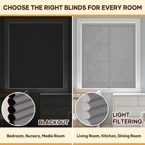 Cordless Blackout Cellular Shades for Indoor Windows, Privacy UV Protection Honeycomb Blinds for Bedroom, Home and Office, Dark Gray, 27" Wx48 H in Saudi Arabia