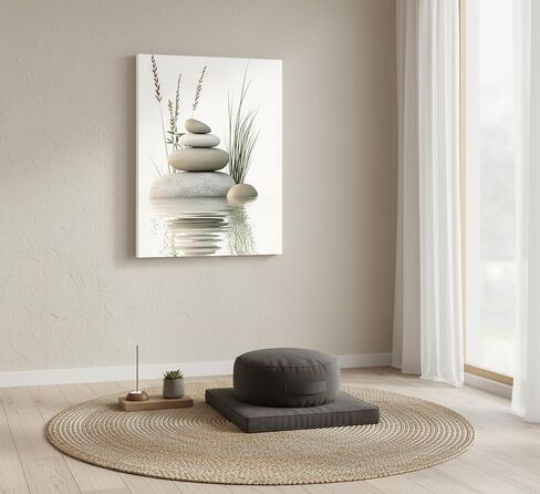KBIERQN Zen Stone Canvas Wall Art Stacked Stones in Water Poster Print Tranquil Wild Grass Painting Picture for Spa Yoga Meditation Room Bathroom Wall Decor 12x16in Framed Ready to Hang in Saudi Arabia
