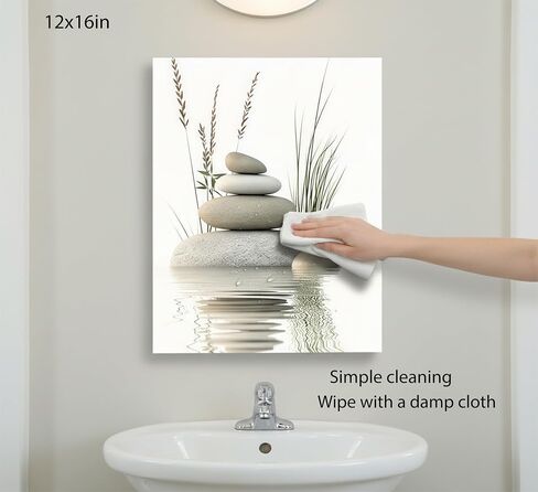 KBIERQN Zen Stone Canvas Wall Art Stacked Stones in Water Poster Print Tranquil Wild Grass Painting Picture for Spa Yoga Meditation Room Bathroom Wall Decor 12x16in Framed Ready to Hang in Saudi Arabia