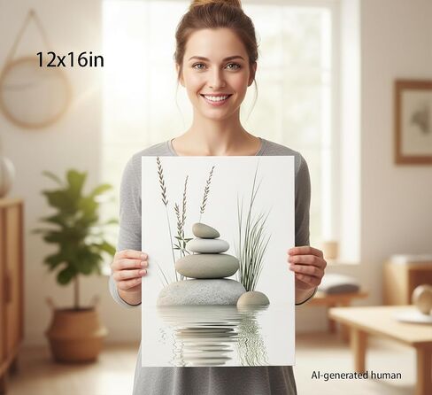 KBIERQN Zen Stone Canvas Wall Art Stacked Stones in Water Poster Print Tranquil Wild Grass Painting Picture for Spa Yoga Meditation Room Bathroom Wall Decor 12x16in Framed Ready to Hang in Saudi Arabia