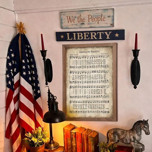 Glenmal 4th of July Wall Art America the Beautiful Vintage Sheet Music Wall Decor 13.8 x 11 inch Vintage Patriotic Decoration for 250th Anniversary Independence Day, 4th of July, Memorial Day in Kuwait