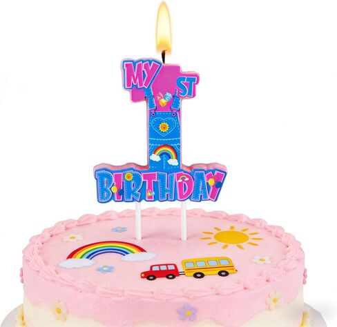 Rainbow Birthday Party Number 1 Candle, 3.5x3.2in Pink Girls Birthday Cake Topper Candle for Baby Shower, First Birthday Party Decorations & Supplies in Saudi Arabia