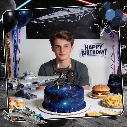 Space Birthday Candles, Space Themed Birthday Party Decorations, Birthday Number Candles for Cake Topper and Party Supplies, Options for Numbers 0–100 Available (Black, Number 6) in Kuwait