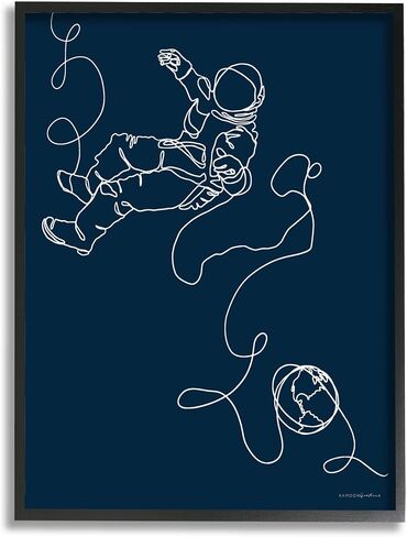 Stupell Industries Astronaut in Outer Space Over Earth Line Drawing in Kuwait