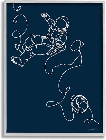 Stupell Industries Astronaut in Outer Space Over Earth Line Drawing in Kuwait
