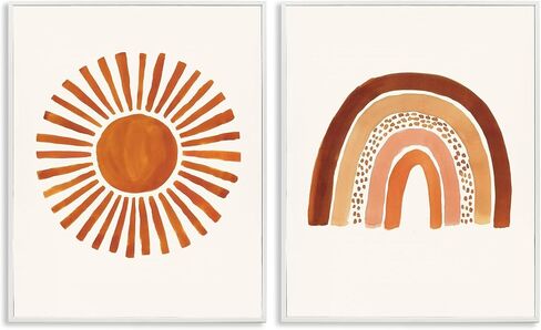 Stupell Industries 'Orange Sun Patterned Rainbow Boho', 2pc Framed Giclee Art Set 2, White, 16 x 20 Inches, Easy to Hang and Sturdy, Made in USA, by Heather McLaughlin in Kuwait