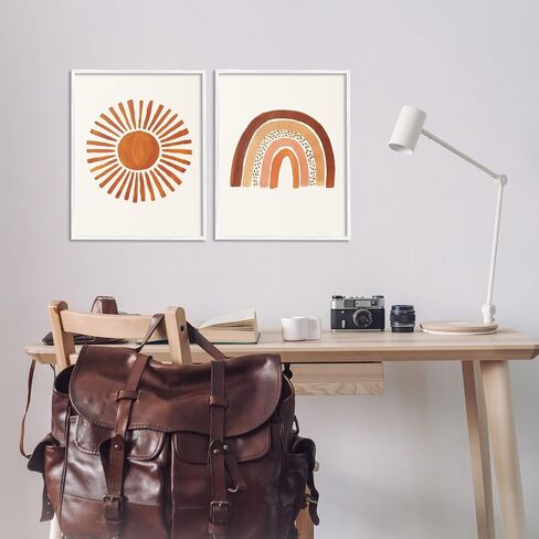 Stupell Industries 'Orange Sun Patterned Rainbow Boho', 2pc Framed Giclee Art Set 2, White, 16 x 20 Inches, Easy to Hang and Sturdy, Made in USA, by Heather McLaughlin in Kuwait
