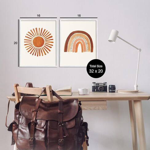Stupell Industries 'Orange Sun Patterned Rainbow Boho', 2pc Framed Giclee Art Set 2, White, 16 x 20 Inches, Easy to Hang and Sturdy, Made in USA, by Heather McLaughlin in Kuwait
