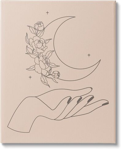 Stupell Industries Mystical Floral Roses Moon Palm Line Drawing, Design by JJ Design House LLC in Kuwait