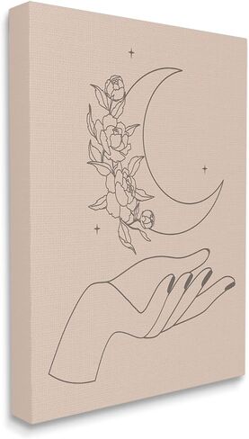Stupell Industries Mystical Floral Roses Moon Palm Line Drawing, Design by JJ Design House LLC in Kuwait