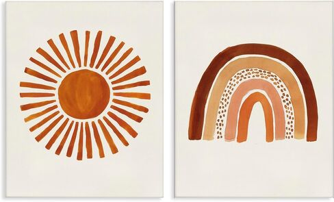 Stupell Industries 'Orange Sun Patterned Rainbow Boho', 2pc Canvas Art Set 2, 16 x 20 Inches, Easy to Hang and Sturdy, Made in USA, by Heather McLaughlin in Kuwait