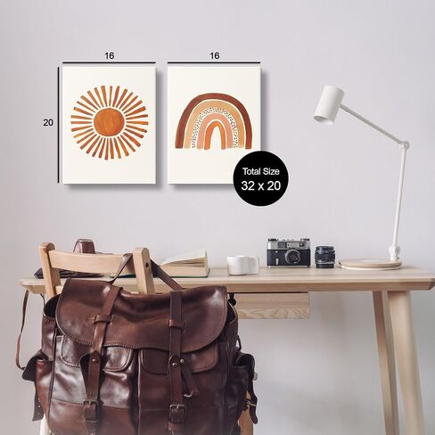 Stupell Industries 'Orange Sun Patterned Rainbow Boho', 2pc Canvas Art Set 2, 16 x 20 Inches, Easy to Hang and Sturdy, Made in USA, by Heather McLaughlin in Kuwait