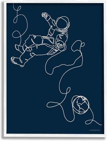 Stupell Industries Astronaut in Outer Space Over Earth Line Drawing in Kuwait