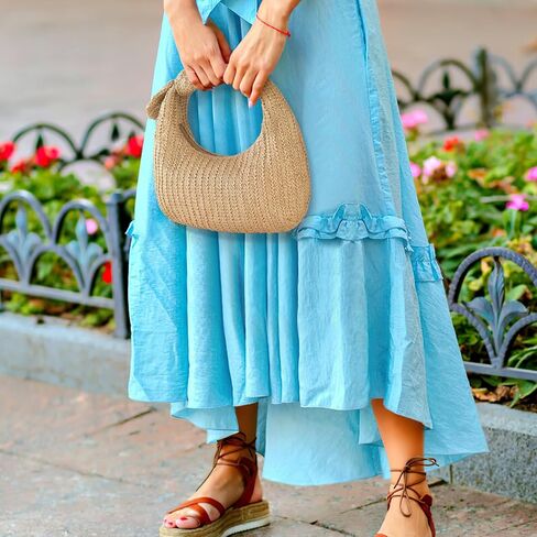 SEWACC Woven Handle Bag for Women, Straw Inspired Polyester Tote Bag with Bow, Summer Clutch Purse Handbag in Kuwait
