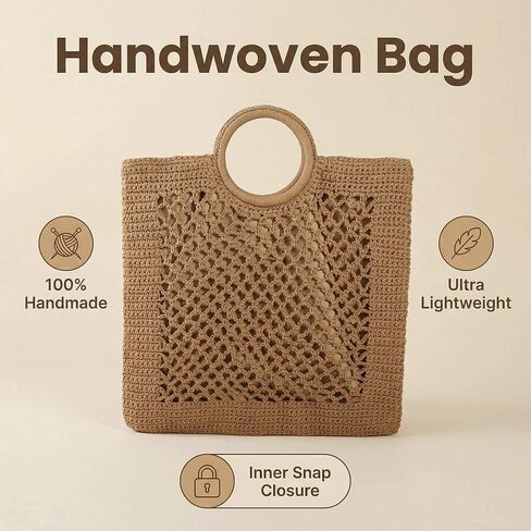 Eiyye Crochet Tote Bag for Women Boho Handbag with Round Handle Lightweight Summer Beach Purse for Vacation Travel and Daily Use in Kuwait