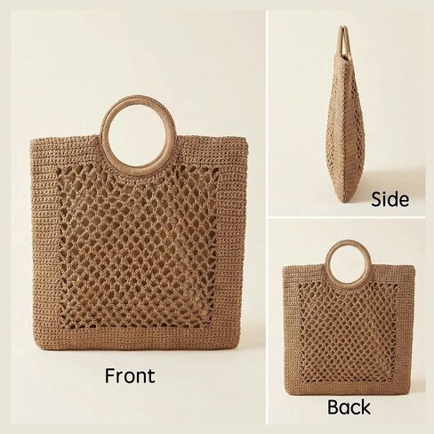 Eiyye Crochet Tote Bag for Women Boho Handbag with Round Handle Lightweight Summer Beach Purse for Vacation Travel and Daily Use in Kuwait
