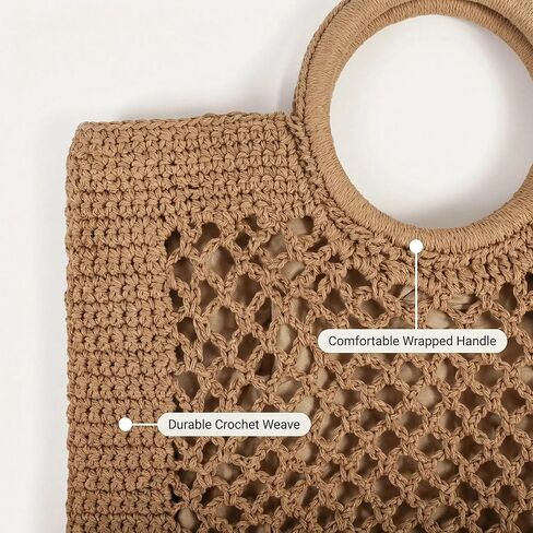 Eiyye Crochet Tote Bag for Women Boho Handbag with Round Handle Lightweight Summer Beach Purse for Vacation Travel and Daily Use in Kuwait