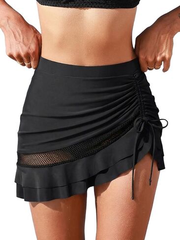 CUPSHE Women's Bikini Swimsuit Bottom High Waisted Swim Skirt Ruffled Drawstring Mesh Ruched Bathing Suit in Kuwait