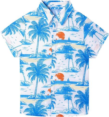 Boys Hawaiian Shirt Short Sleeve, Kids Casual Button Down Aloha Shirts, Summer Hawaii Beach Tops 5-14 Years in Saudi Arabia