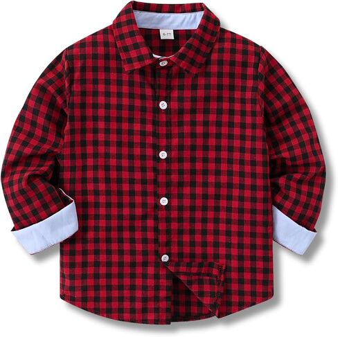 Size 5-10 Years Boys' Long Sleeve Buffalo Plaid Button-Down Shirt Fall Thin Outfits Kids Clothes in Saudi Arabia