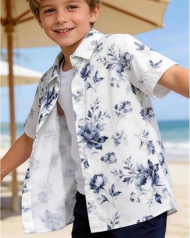 Kids Hawaiian Shirts Quick Dry, Retro Tropical Floral Button-Down Shirts for Boys & Girls Beach Vacation in Saudi Arabia
